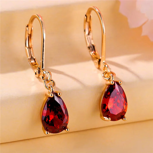 Female Crystal Red Zircon Stone Heart Dangle Earring Cute Tassel Long Wedding Jewelry For Women