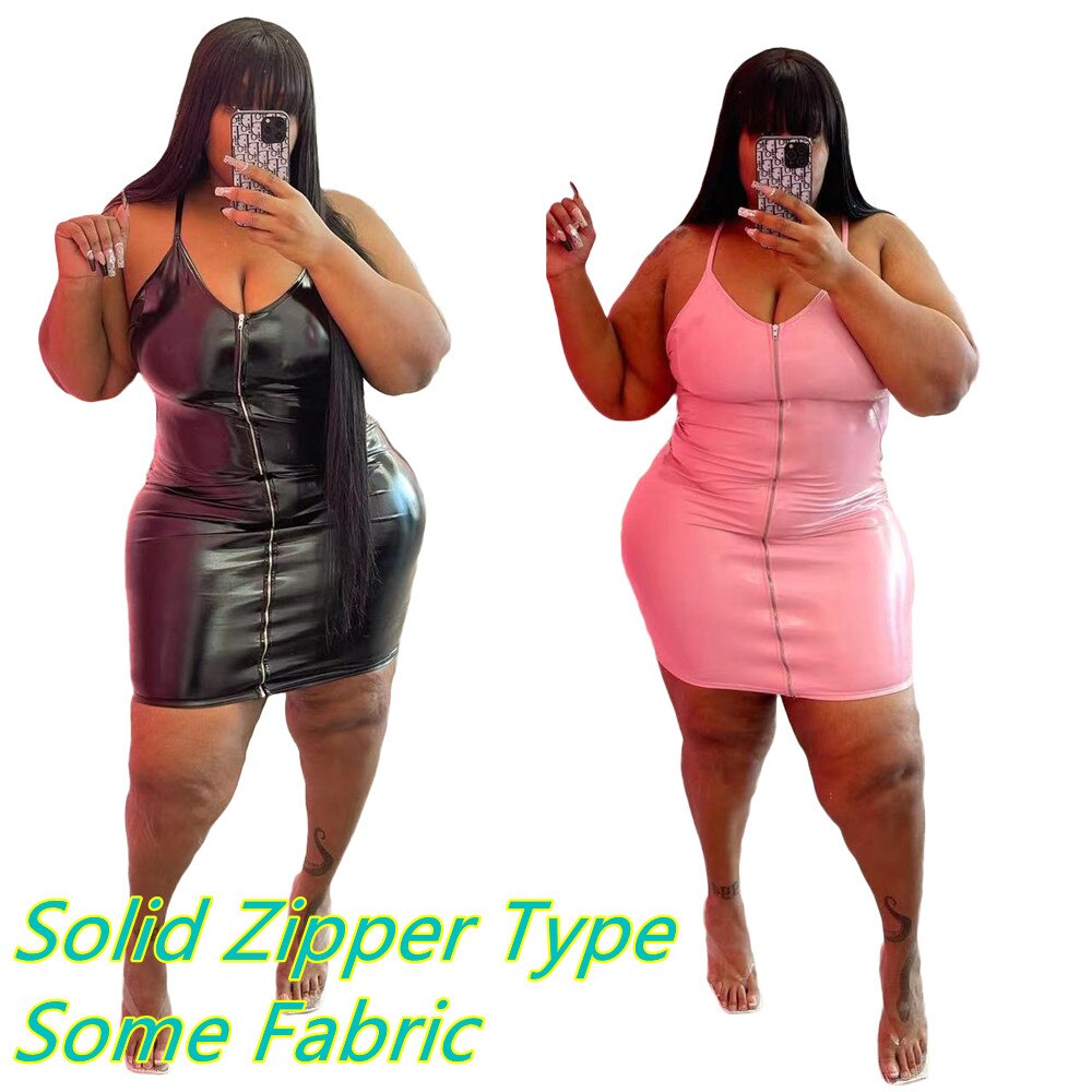 FAGADOER Sexy V Neck Suspenders Dress Plus Size Women Print Mini Dresses Summer Zip Fashion Clothing Party Club Vestidos XL-5XL
