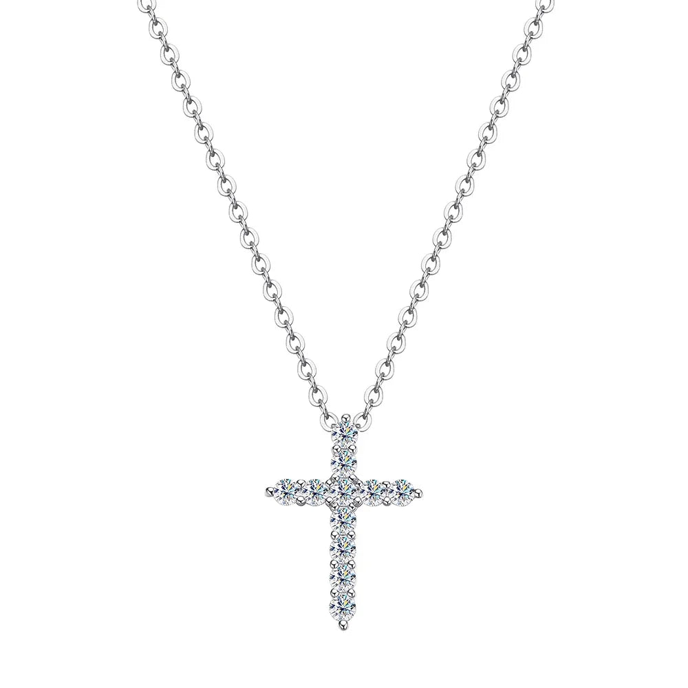 EWYA Real Moissanite Jesus Cross Pendant Necklace for Women 925 Sterling Silver 2.5 3 4mm Diamond Chains Necklaces Fine Jewelry