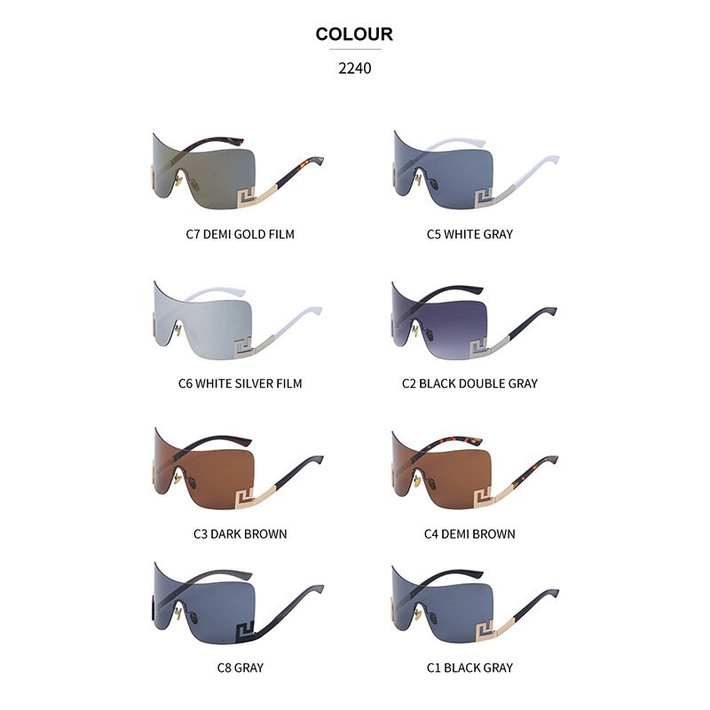 Oversized Rimless One Piece Shield Sunglasses For Women New Fashion Brand Alloy Gradient Arch Sun Glasses Men Hip Hop Eyewear