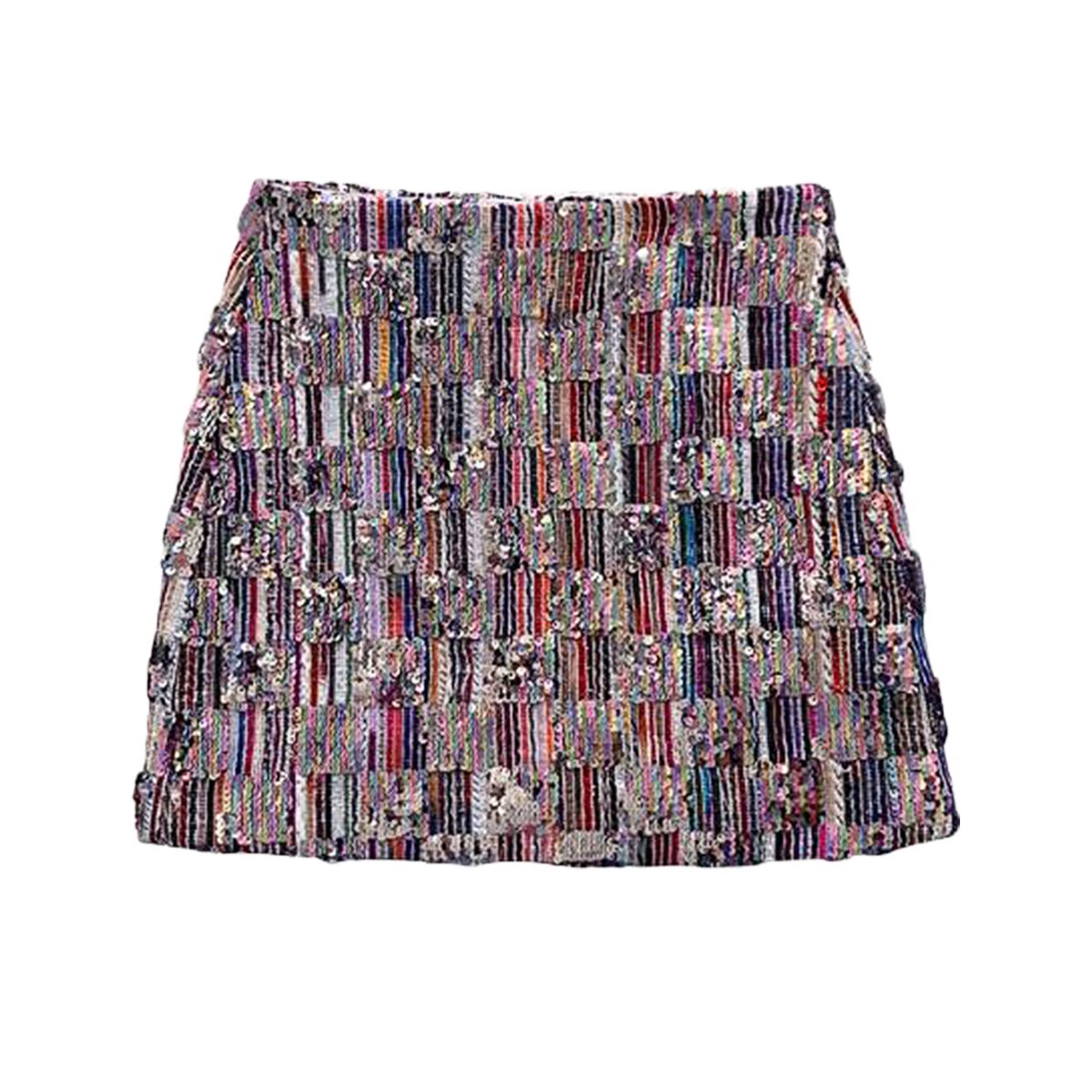 CM.YAYA Women Vintage Sequined Geometrical A-line Bodycon Midi Mini Skirt 2023 Street Party Evening Basic INS Skirts