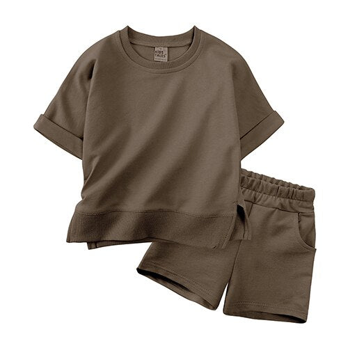 Kids Tales 2023 Summer Essential Loungewear Children's Clothing Sets Suit For Girls Short Sleeve Top+Shorts Boys Costume Outfits