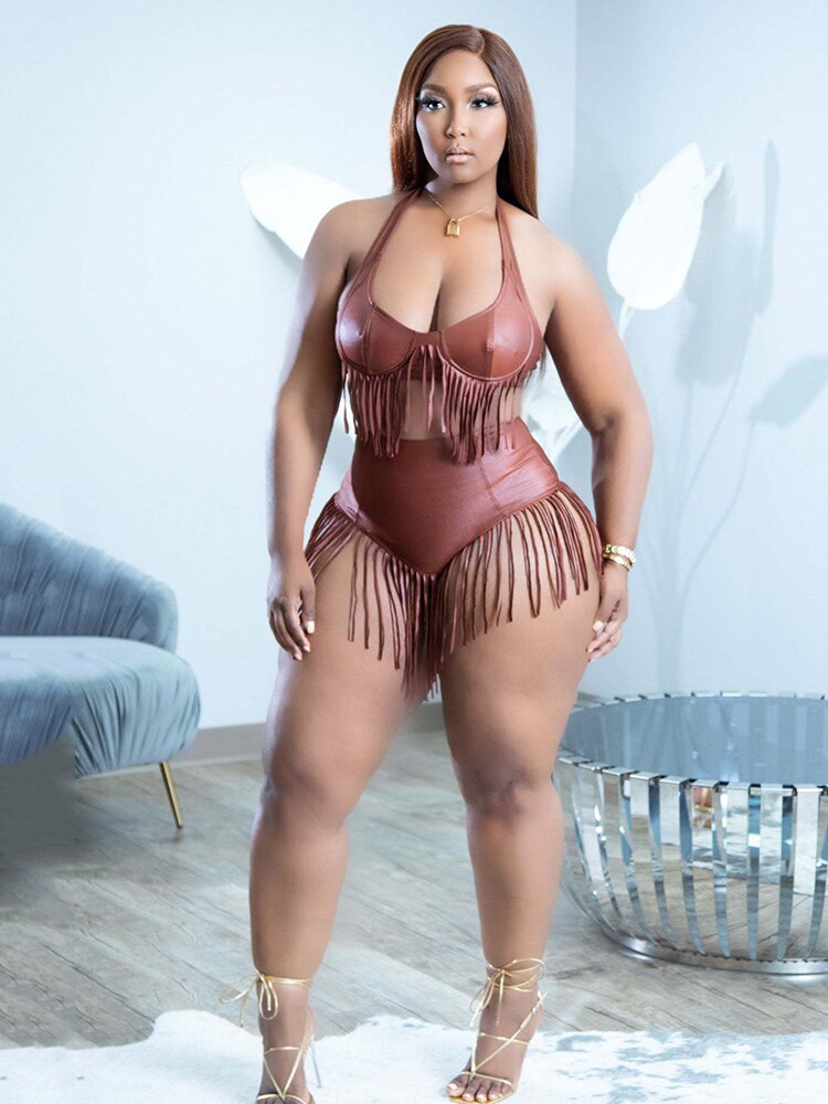 Summer Women Clothing Leather Pu Crop Top Two Piece Shorts Set Clubwear Backless Suit Sexy Outfits Wholesale Bulk Dropshipping