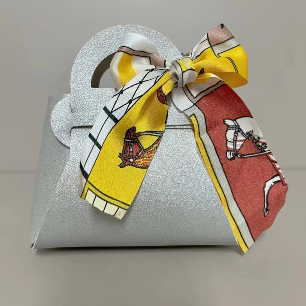10/20PCS Leather Gift Bags Bow Ribbon Packaging Bag Wedding Favour Distributions Bags Christmas Candy Packaging Box Mini Handbag