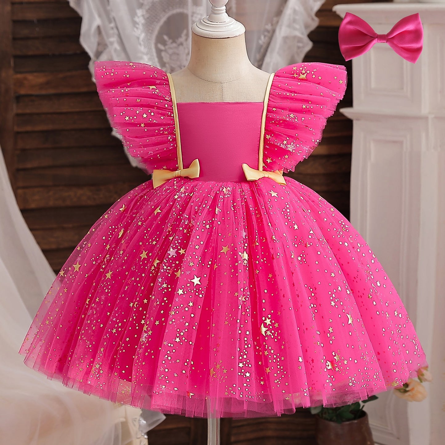 2023 Summer Sequin Big Bow Baby Girl Dress 1st Birthday Party Wedding Dress For Girl Palace Princess Evening Dresses Kid Clothes