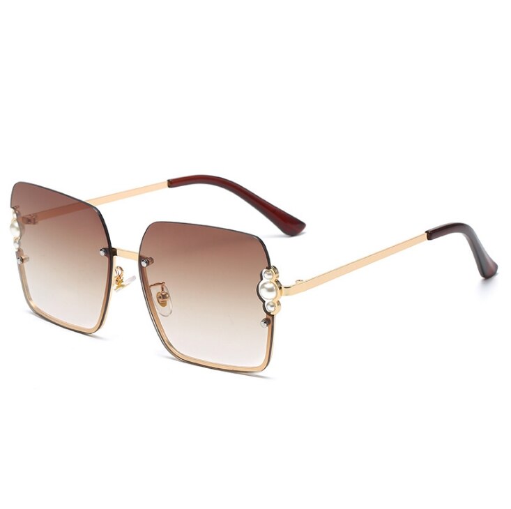 Half Frame Luxury Women Brand Sunglasses Pearl Square Fashion Shades UV400 Vintage Glasses
