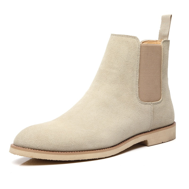 Chelsea Boots Men Shoes Leather Suede Beige Fashion All-match Business Casual British Style Everyday Slip-on Ankle Boots CP195