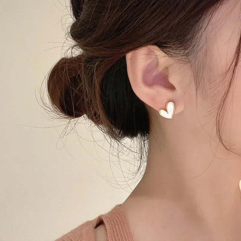 Cute Heart Stud Earrings for Women Girls Daily Wear Love Shape Earring Wedding Simple Ear Piercing Accessories Jewelry Gifts
