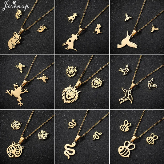100% Cute Swallow Stainless Steel Pendents Necklaces for Women Small Lion Tiger Bee Snake Animal Earrings Stud Birthday Gifts