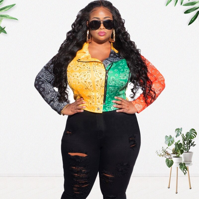 Plus Size Women Paisley Jacket Autumn Zipper Patchwork Coat 2022 Winter Female Trench Coat Lady Casual Bandana Jacket