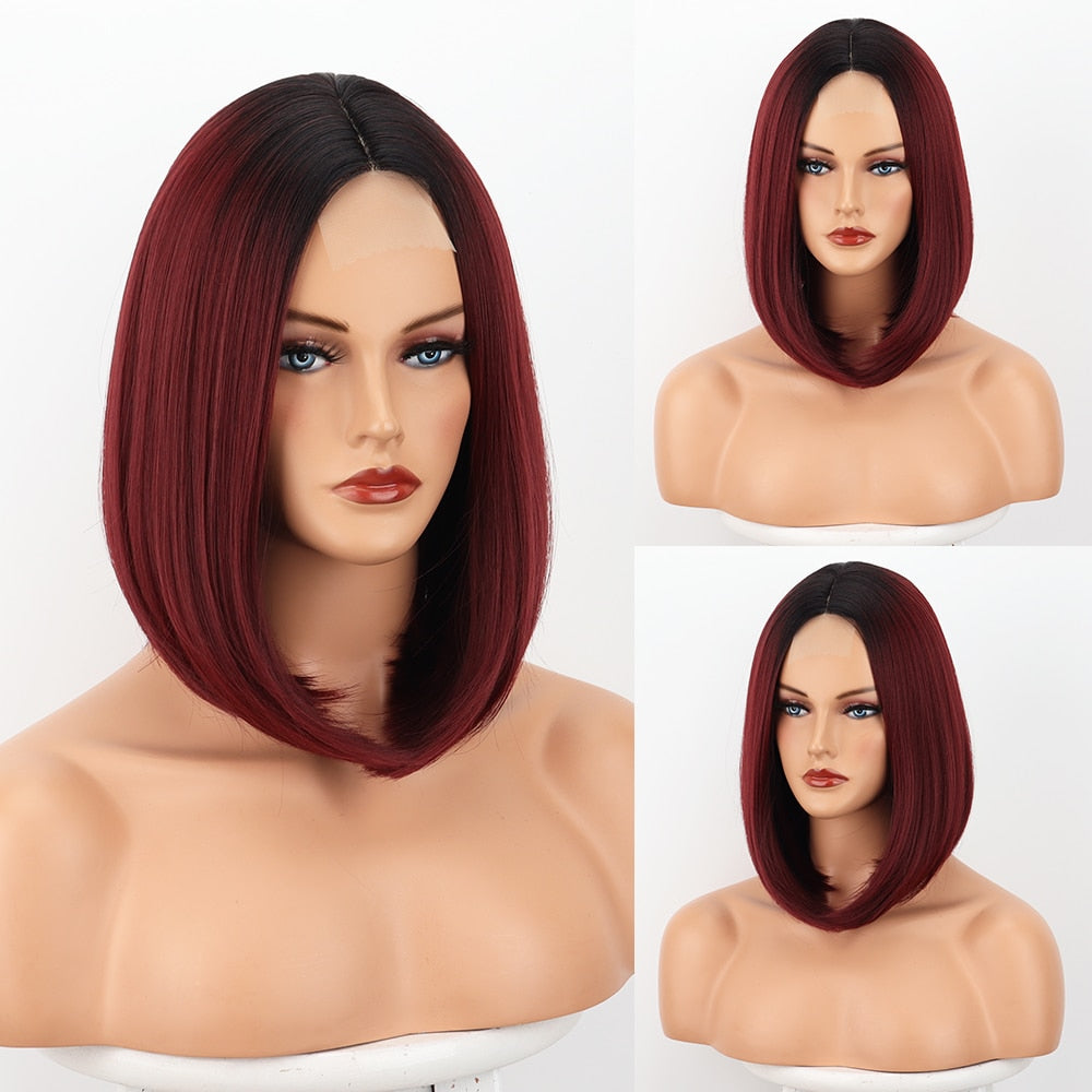 WERD Short Orange Wig Middle Part Blonde Lady Bob Hair Synthetic Heat Resistant Wig Cosplay Wig
