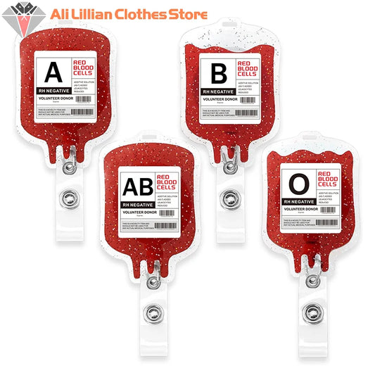 Acrylic Glitter Blood Bags Organ Retractable Badge Keychain Metal Clip Nurse Name ID Card Holder For Doctor Nurse Accessories
