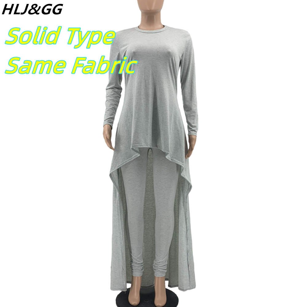 HLJ&amp;GG Fall Winter Casual Irregular Top + Skinny Pants Two Piece Sets Women Outfits Female PINK Letter Print Matching Tracksuits