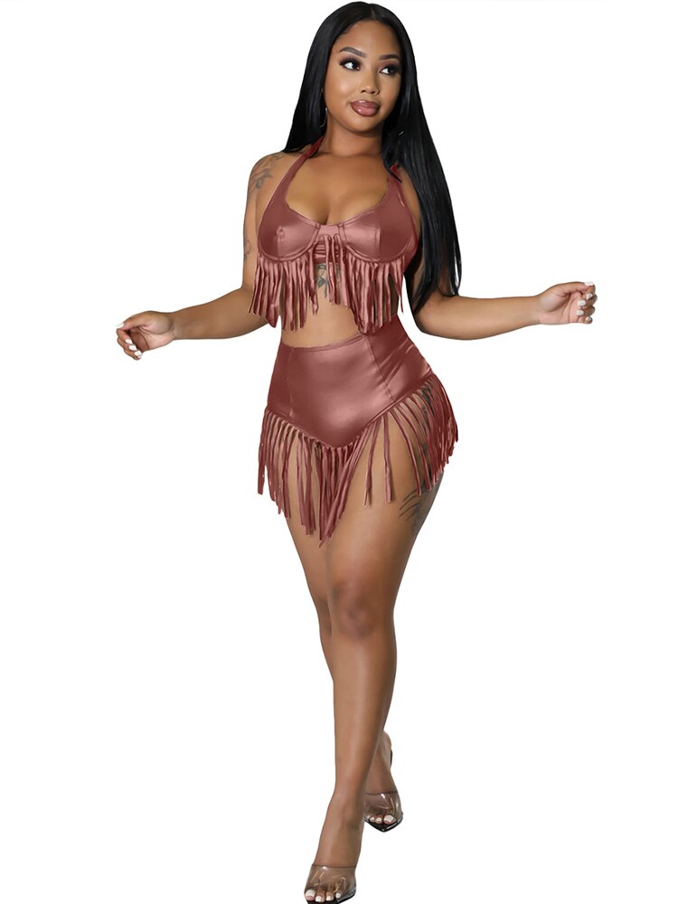 Summer Women Clothing Leather Pu Crop Top Two Piece Shorts Set Clubwear Backless Suit Sexy Outfits Wholesale Bulk Dropshipping