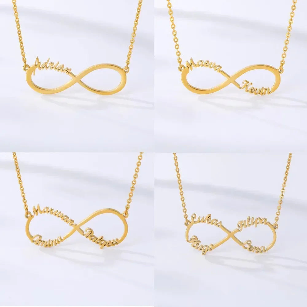 Custom Couple Double Name Infinity Necklace for Women Men Stainless Steel Jewelry Gold Pendant Choker Christmas Anniversary Gift