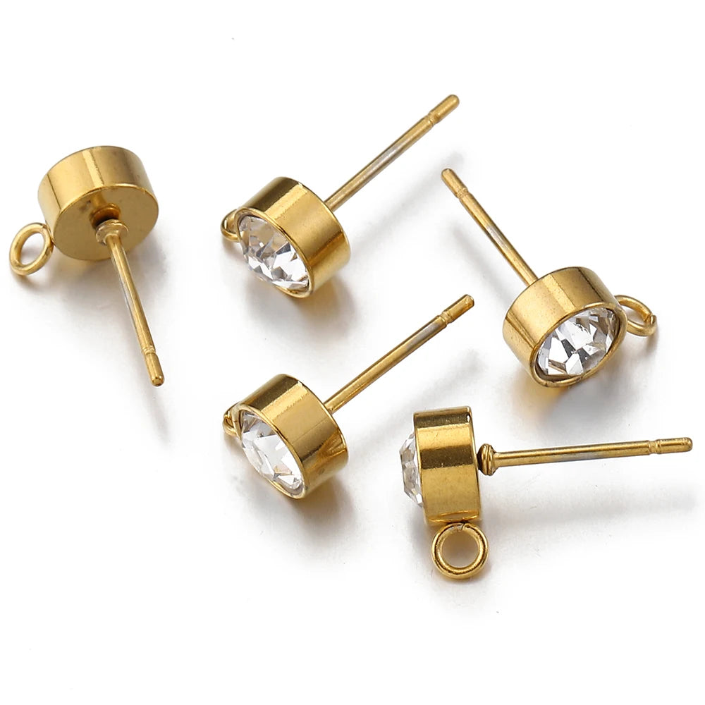 100pcs/20pcs Stainless Steel Rhinestone Earring Posts Gold Color Ear Studs with Loop Rings DIY Earrings Jewelry Making Supplies