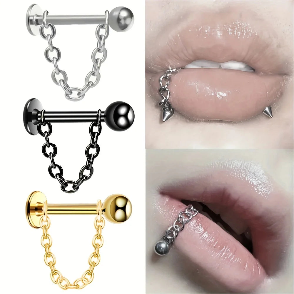 6pcs Punk Simple Style Stainless Steel Chain Lip Stud Detachable Cartilage Stud Earrings Body Piercing Jewelry For Men