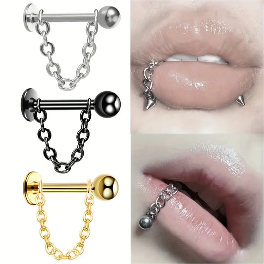 6pcs Punk Simple Style Stainless Steel Chain Lip Stud Detachable Cartilage Stud Earrings Body Piercing Jewelry For Men