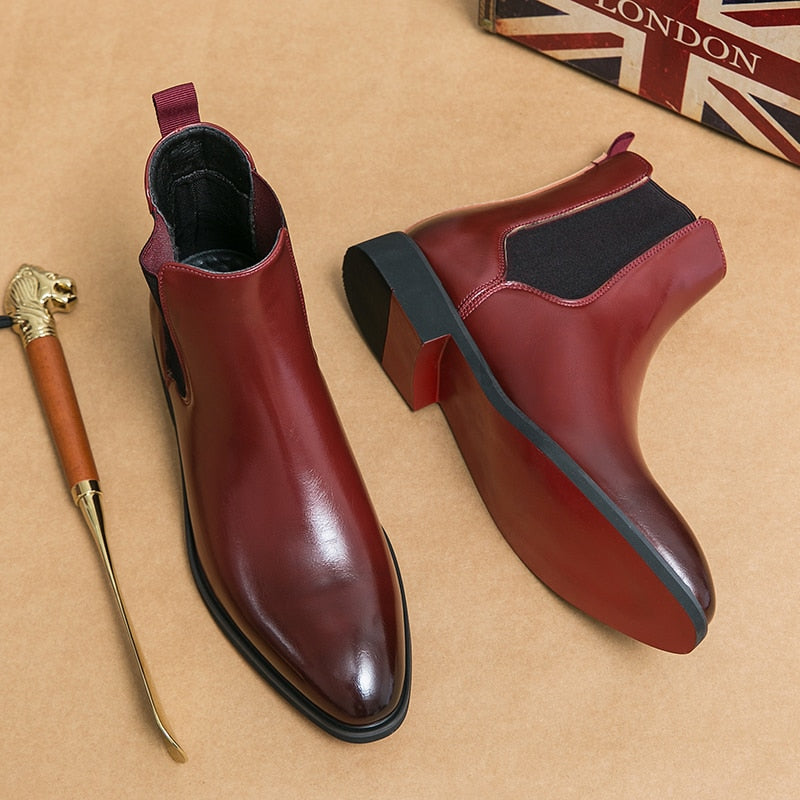 New Black Chelsea Boots for Men Red Sole Square Toe Slip-On Business Men Ankle Boots Free Shipping Botas De Hombre
