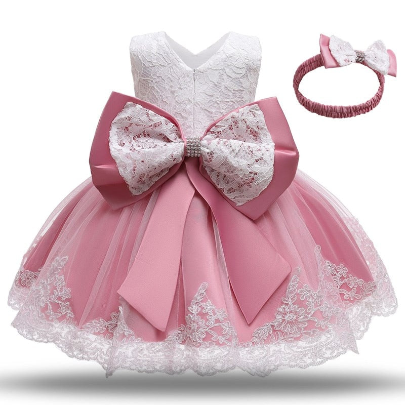 2023 Summer Sequin Big Bow Baby Girl Dress 1st Birthday Party Wedding Dress For Girl Palace Princess Evening Dresses Kid Clothes