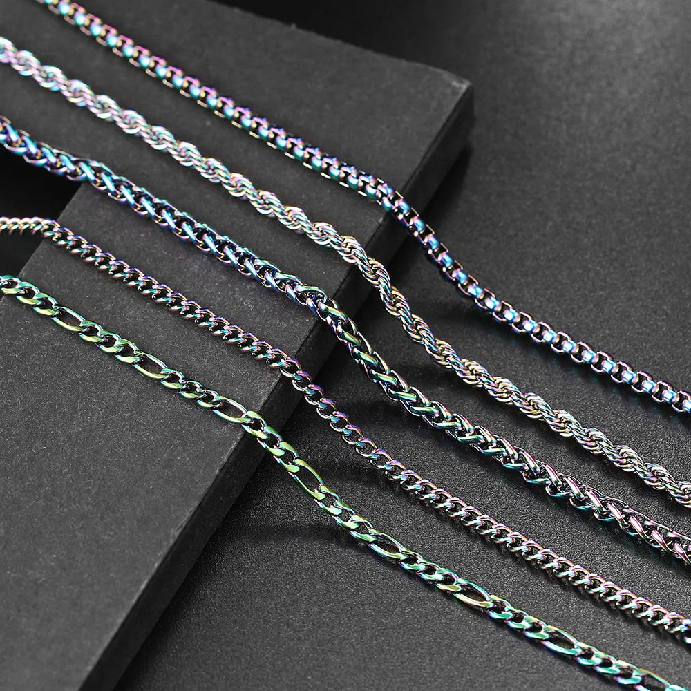 Rainbow Cuban Link Chain Necklace for Women Hip Hop Punk Thick Franco Rope Figaro Chains Man Gifts 60cm Choker Neck Jewelry C021
