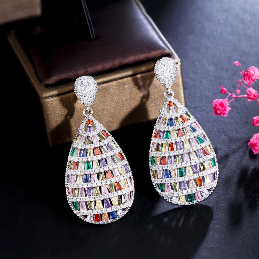 CWWZircons Luxurious Multicolor Top Chunky Cubic Zirconia Big Long Dangle Drop Women Wedding Banquet Earrings Jewelry Gift CZ484