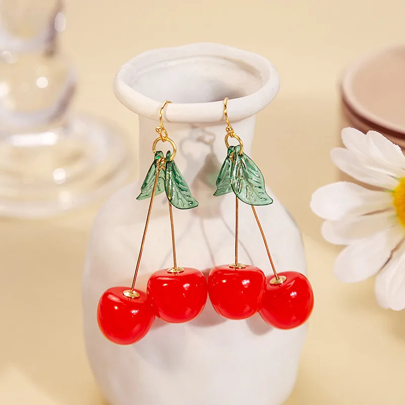 New Fashion Red Crystal Cherry Temperament Earrings For Women Personalized Party Jewelry Gifts