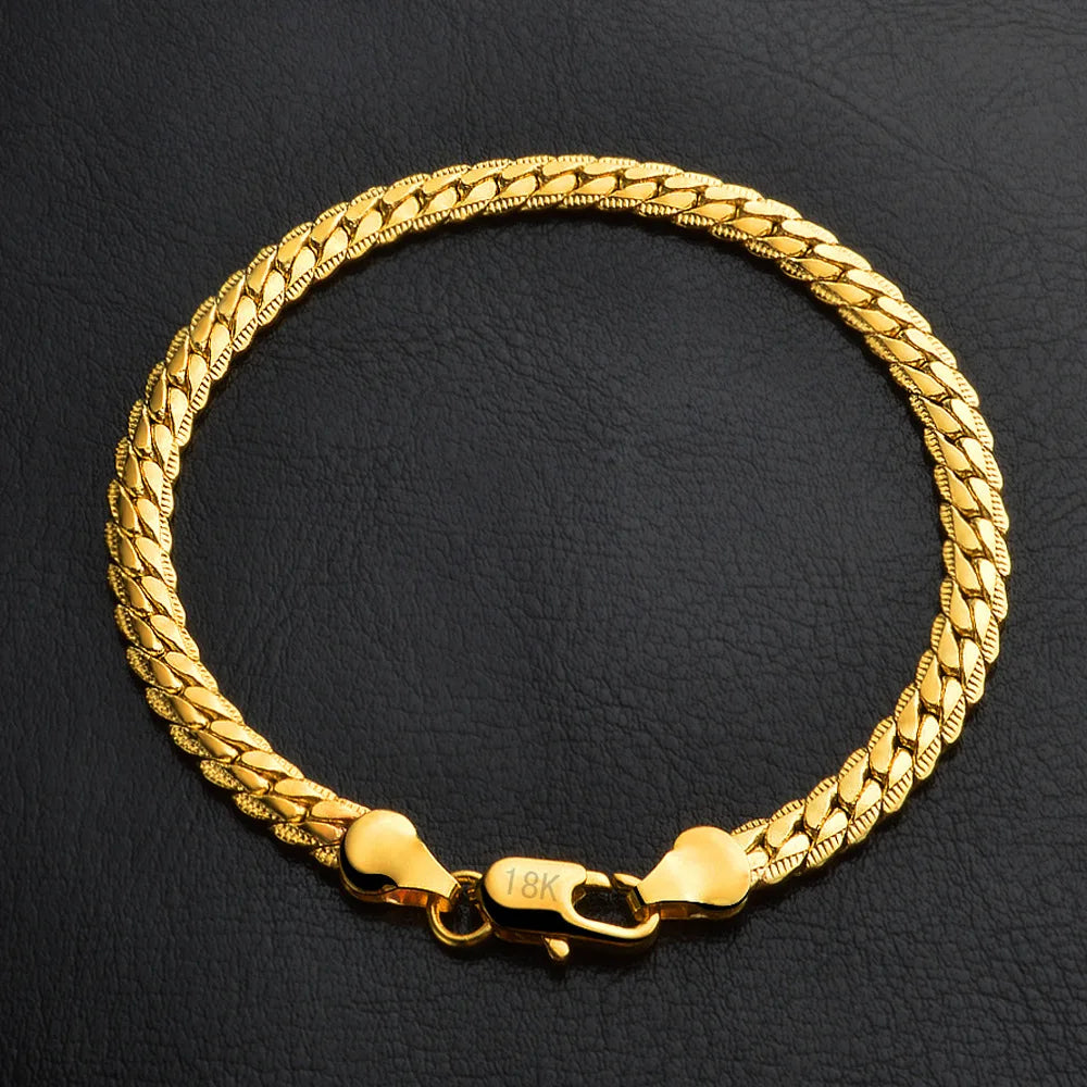 Popular classic 5MM Chain 18K gold fine 925 sterling Silver Bracelet for Women men fashion Wedding Party Holiday gift Jewelry