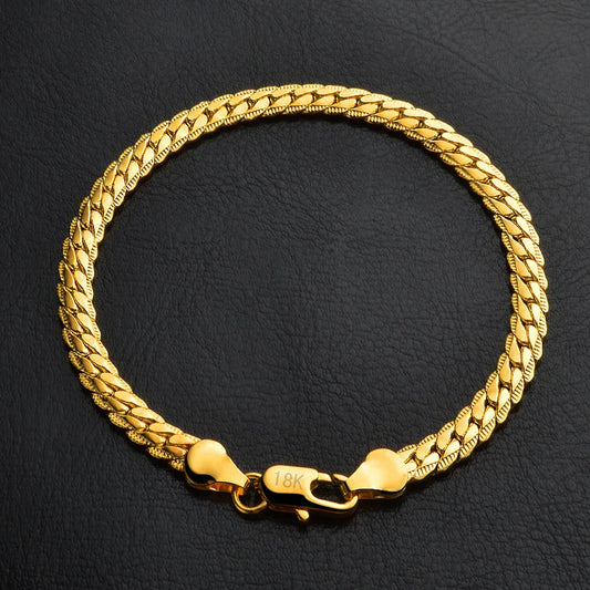 Popular classic 5MM Chain 18K gold fine 925 sterling Silver Bracelet for Women men fashion Wedding Party Holiday gift Jewelry