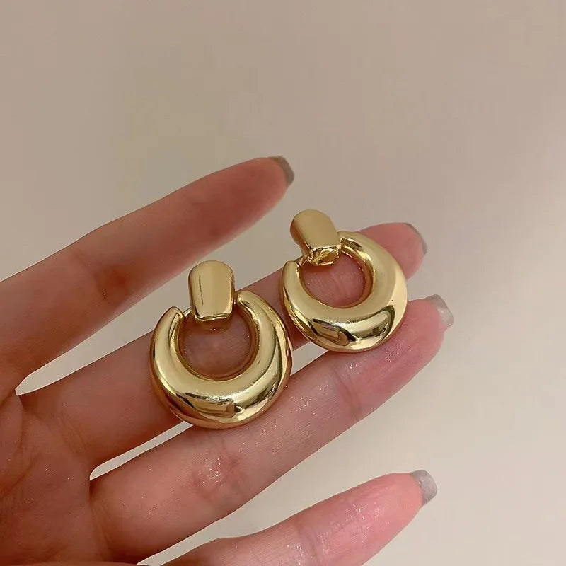 Creative Geometric Ear Buckle Open Thick Hoops C-shape Earrings for Women Gold Plated Statement Earring Sets Trend Jewelry