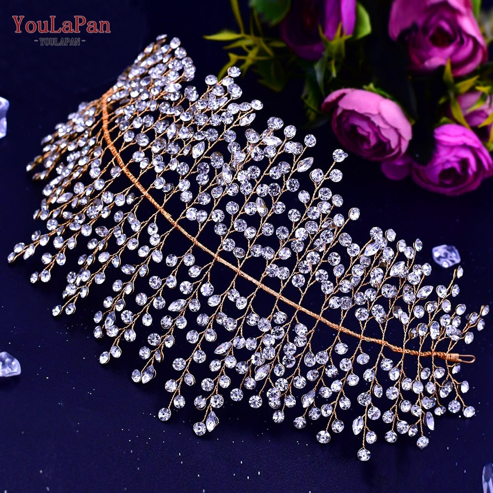 YouLaPan HP240 Luxury Bridal Crown Wedding Hair Accessories Bridal Tiara and Headdress Rhinestone Headband for Women Headpiece