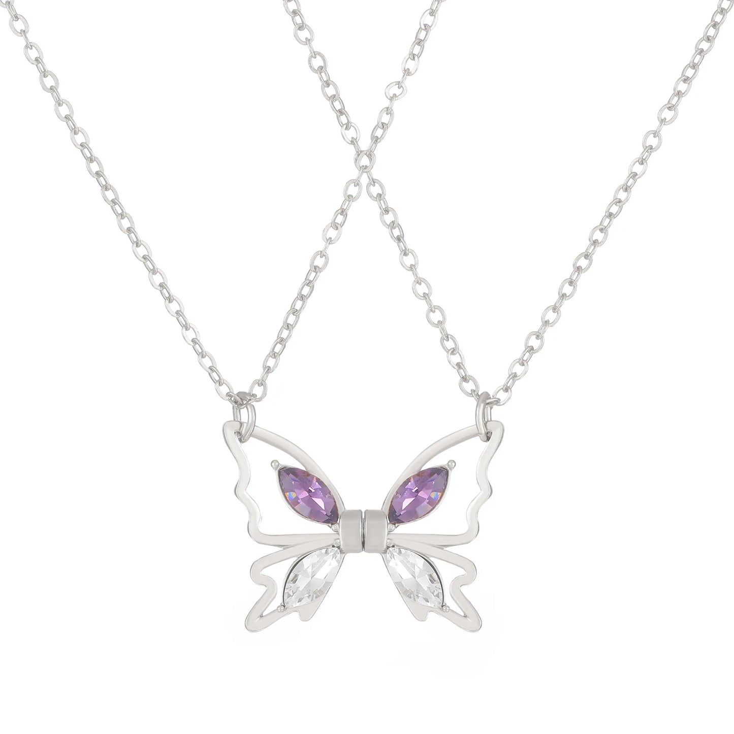 Dainty Magnetic Couple Necklace For Women Lovers Crystal Butterfly Pendant Clavicle Chain Best Friend Friendship Jewelry Gifts
