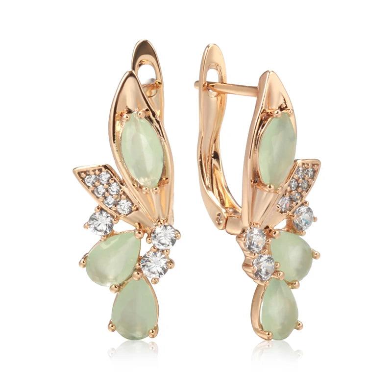 Wbmqda Luxury Green Natural Zircon Long Dangle Earring For Women 585 Rose Gold Color Trendy Crystal Flower Ear Drop Jewelry