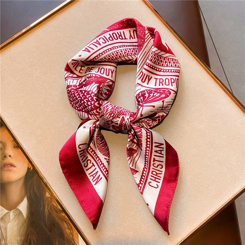 Print 70cm Silk Satin Headkerchief Women Luxury Design Neck Tie Scarf Female Hair Hand  Wrist Foulard Shawl Hijab Bandana New