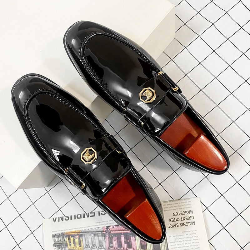 New Arrivals Loafers for Men Buckled Shiny Black Leather Shoes Slip-On Office &amp; Career  Dress Shoes Free Shipping Big Size 38-47