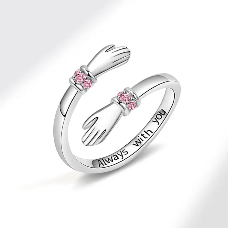 ANENJERY Hands Hug Shiny Zircon Ring for Women Girls Friendship Delicate Creative Open Ring Party Jewelry Friend Gifts Wholesale