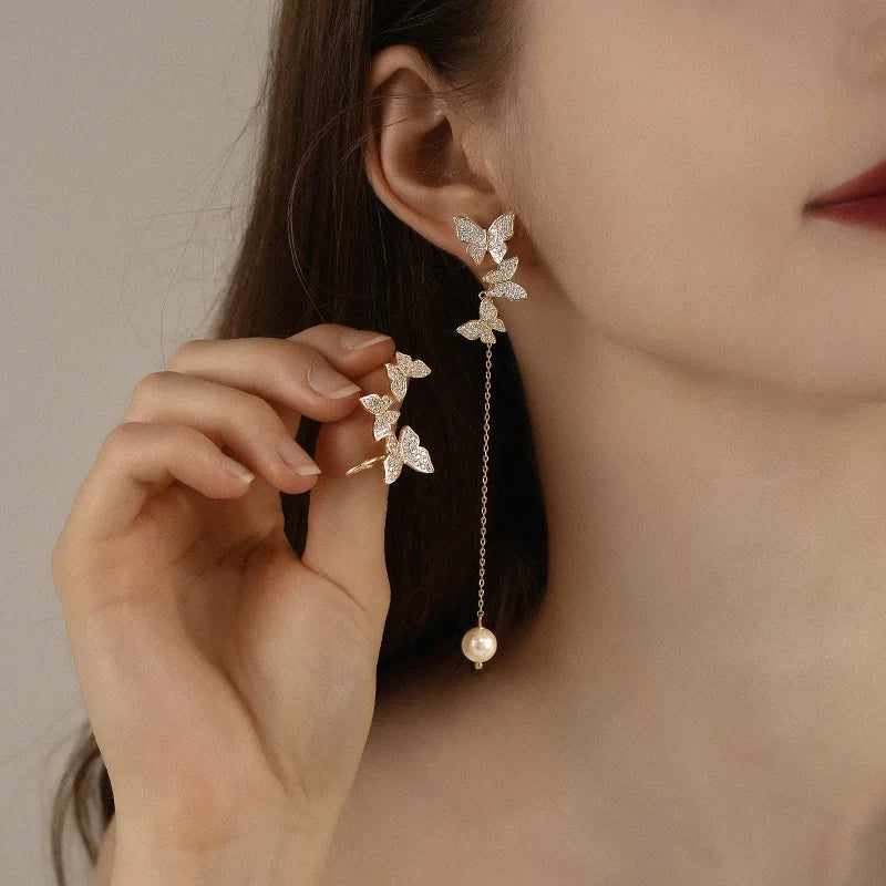 Korean Elegant Cute Rhinestone Butterfly Tassel Earrings For Women Girls Fashion Metal Chain Boucle D'oreille y2k Jewelry Gifts
