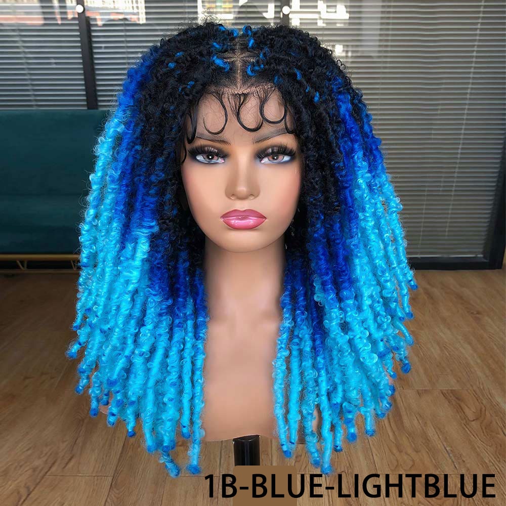 Blue Butterfly Locs Full Lace Braided Wigs For Women Crochet Hair Dreadlocks Meche Faux Locks Braids Extensions Synthetic Hair