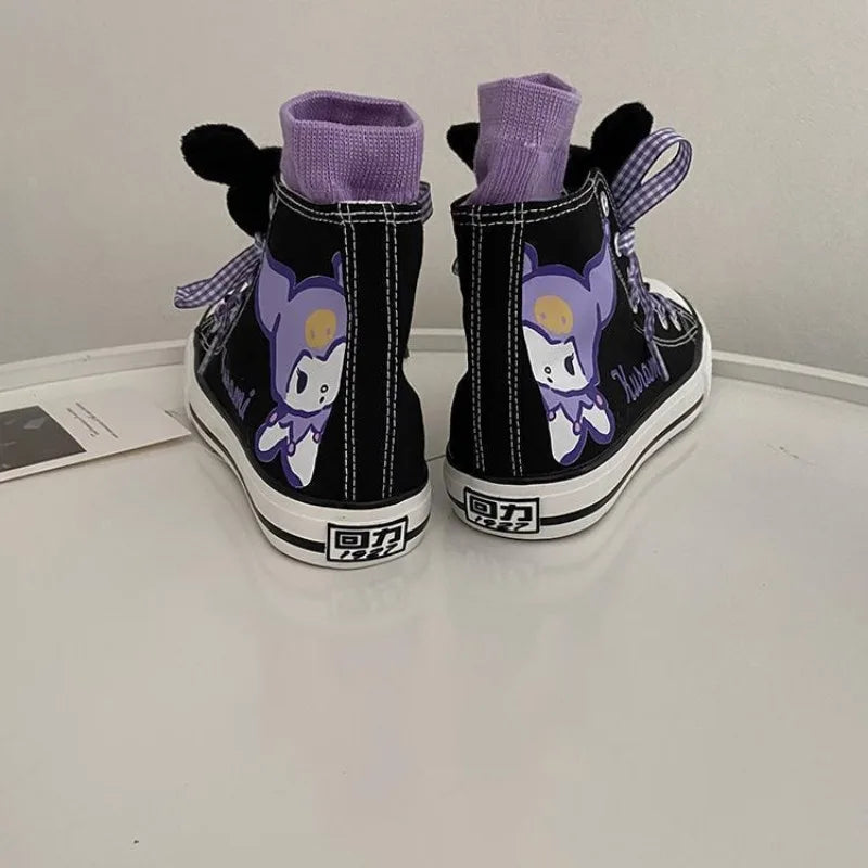 Miniso Anime  Kuromi Children High Top Canvas Shoes Kawaii Cartoon Non-slip Sole Canvas Cartoon Shoes Student Girl Gifts
