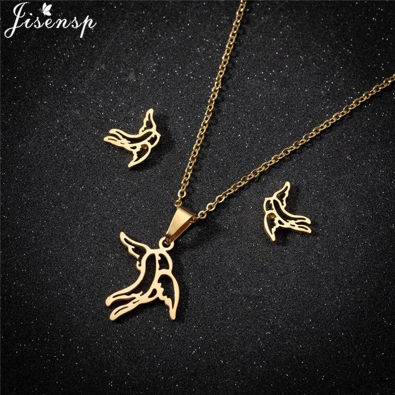 100% Cute Swallow Stainless Steel Pendents Necklaces for Women Small Lion Tiger Bee Snake Animal Earrings Stud Birthday Gifts