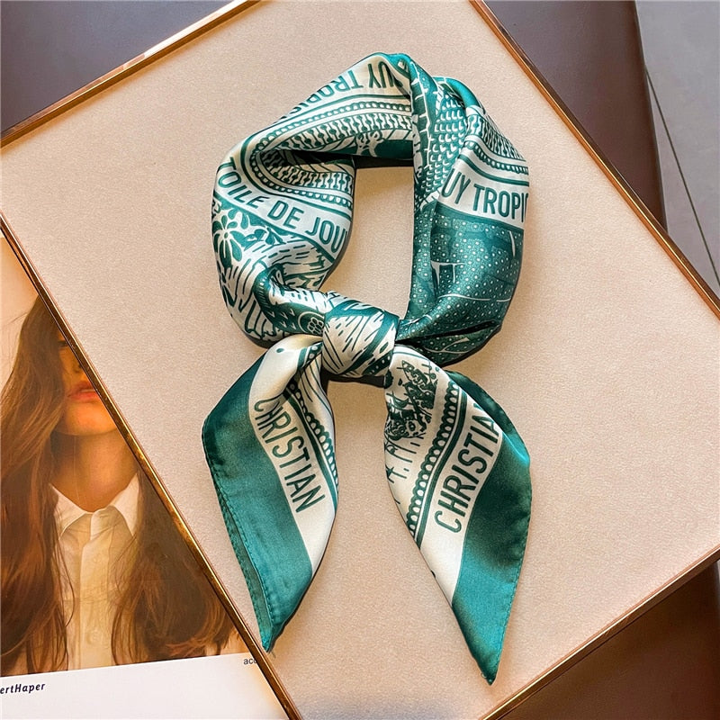 Print 70cm Silk Satin Headkerchief Women Luxury Design Neck Tie Scarf Female Hair Hand  Wrist Foulard Shawl Hijab Bandana New