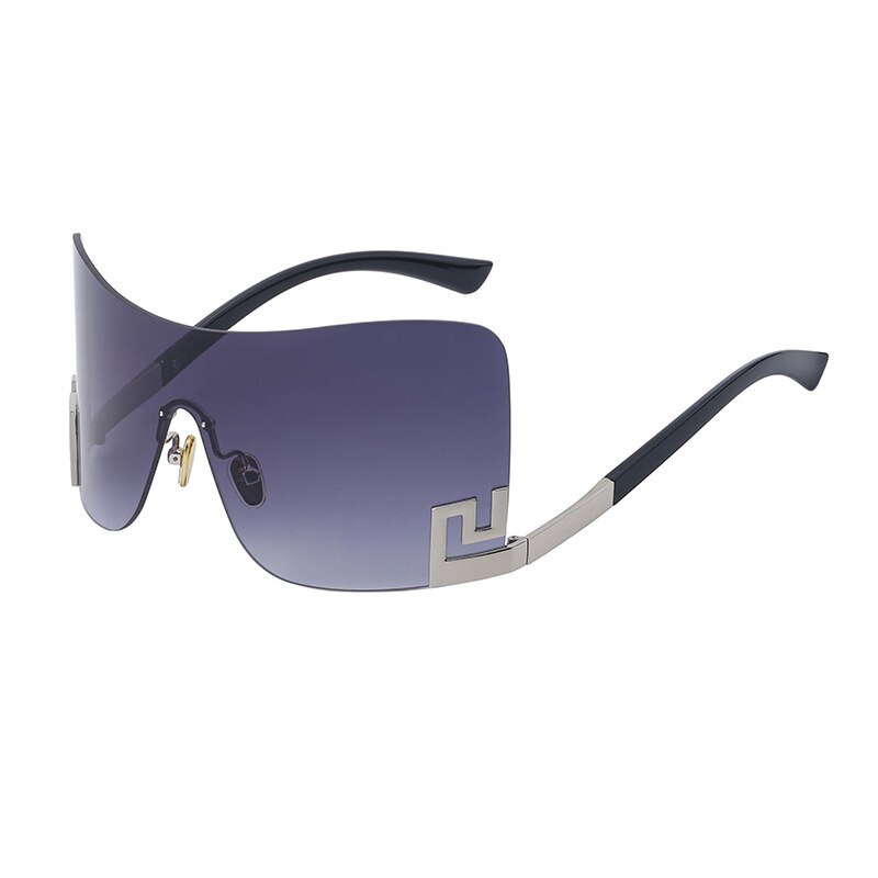 Oversized Rimless One Piece Shield Sunglasses For Women New Fashion Brand Alloy Gradient Arch Sun Glasses Men Hip Hop Eyewear