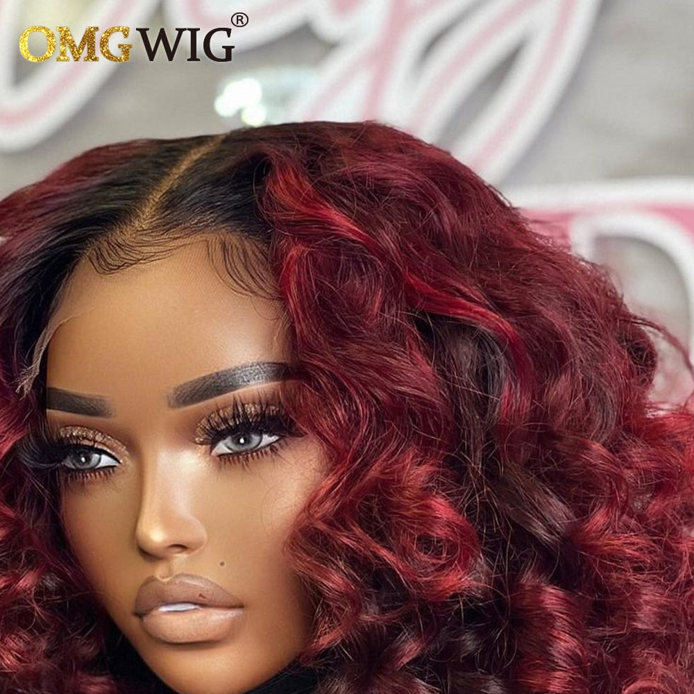 1B99J Body Wave 13x6 Lace Frontal Wig For Black Women Brazilian Remy Human Hair 13x4 Lace Frontal Wig PrePlucked 99J Short Wigs