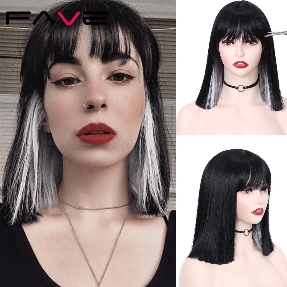 FAVE Ombre Black Purple/Blonde/Grey/Flax Brown/ Straight Synthetic Wig Shoulder Length Middle Part Cosplay For Women's Daily Wig