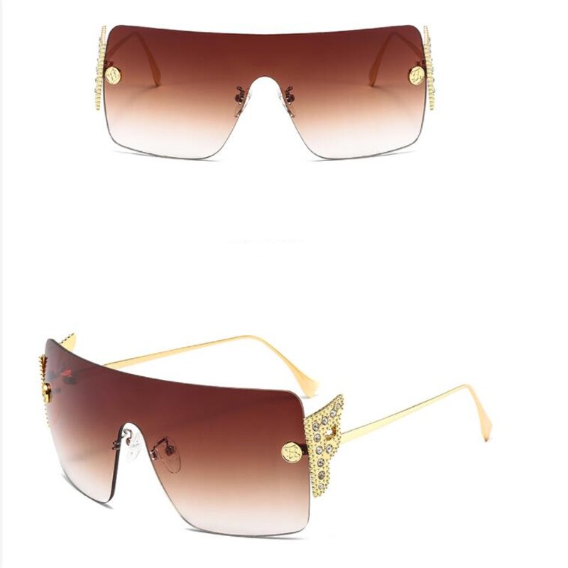 Women's big frame one-piece sunglasses Metal diamond casual sunglasses Fashion oversized glasses