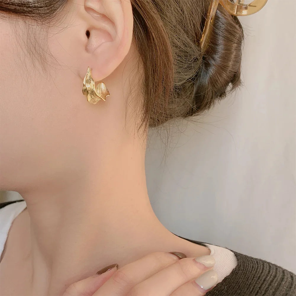 Creative Geometric Ear Buckle Open Thick Hoops C-shape Earrings for Women Gold Plated Statement Earring Sets Trend Jewelry