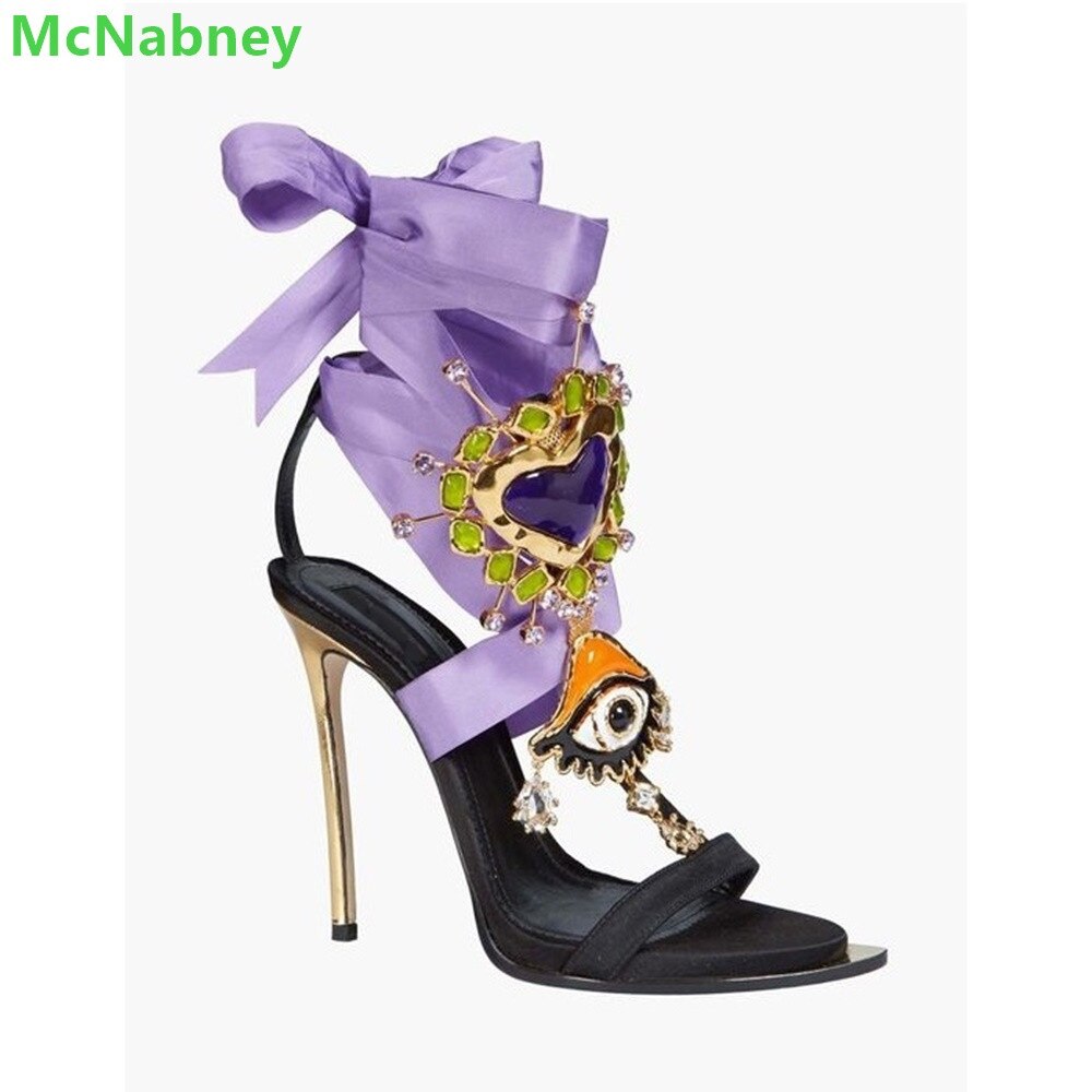 Front And Rear Straps Rhinestone Sandals 2022 New Luxury Designer Shoes For Women Metal Heel Round Toe Sexy Fashion Women Shoes