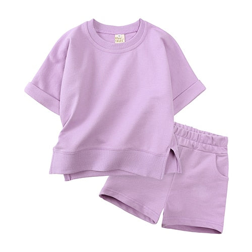 Kids Tales 2023 Summer Essential Loungewear Children's Clothing Sets Suit For Girls Short Sleeve Top+Shorts Boys Costume Outfits