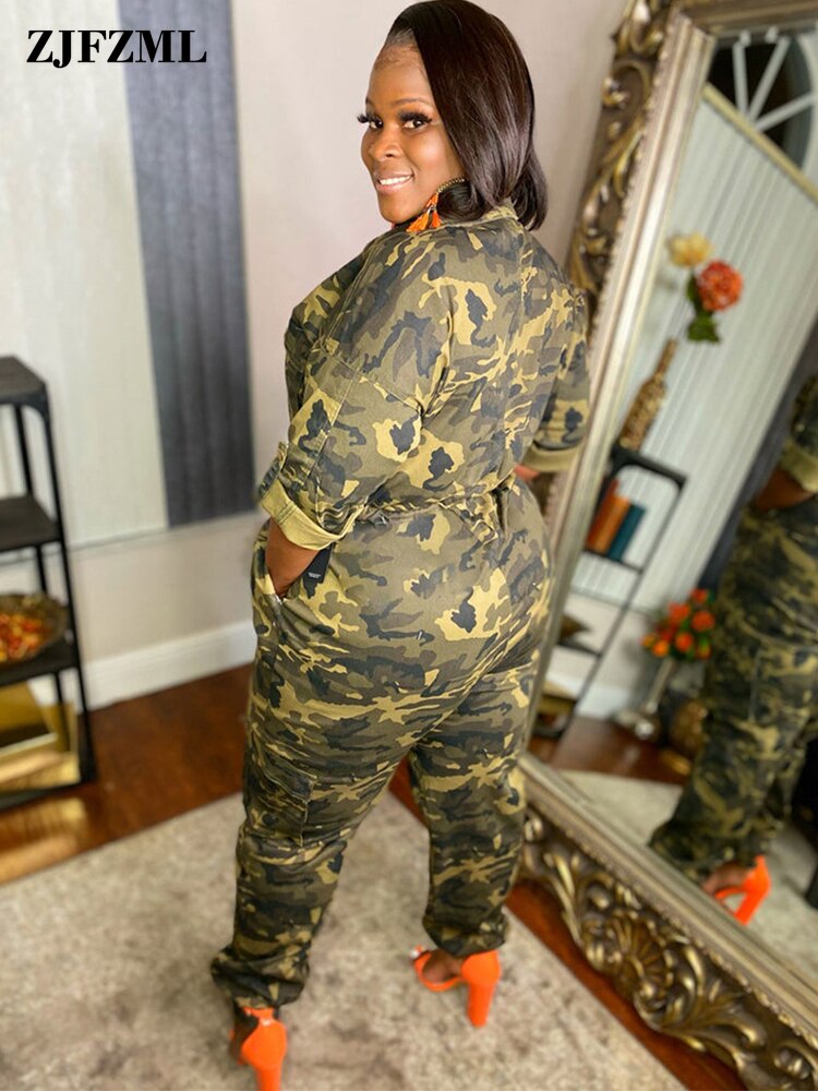Camouflage Print Sport Rompers Womens Jumpsuit Casual Turn Down Collar Half Sleeve Overalls Active Wear Drawstring Bodysuit New