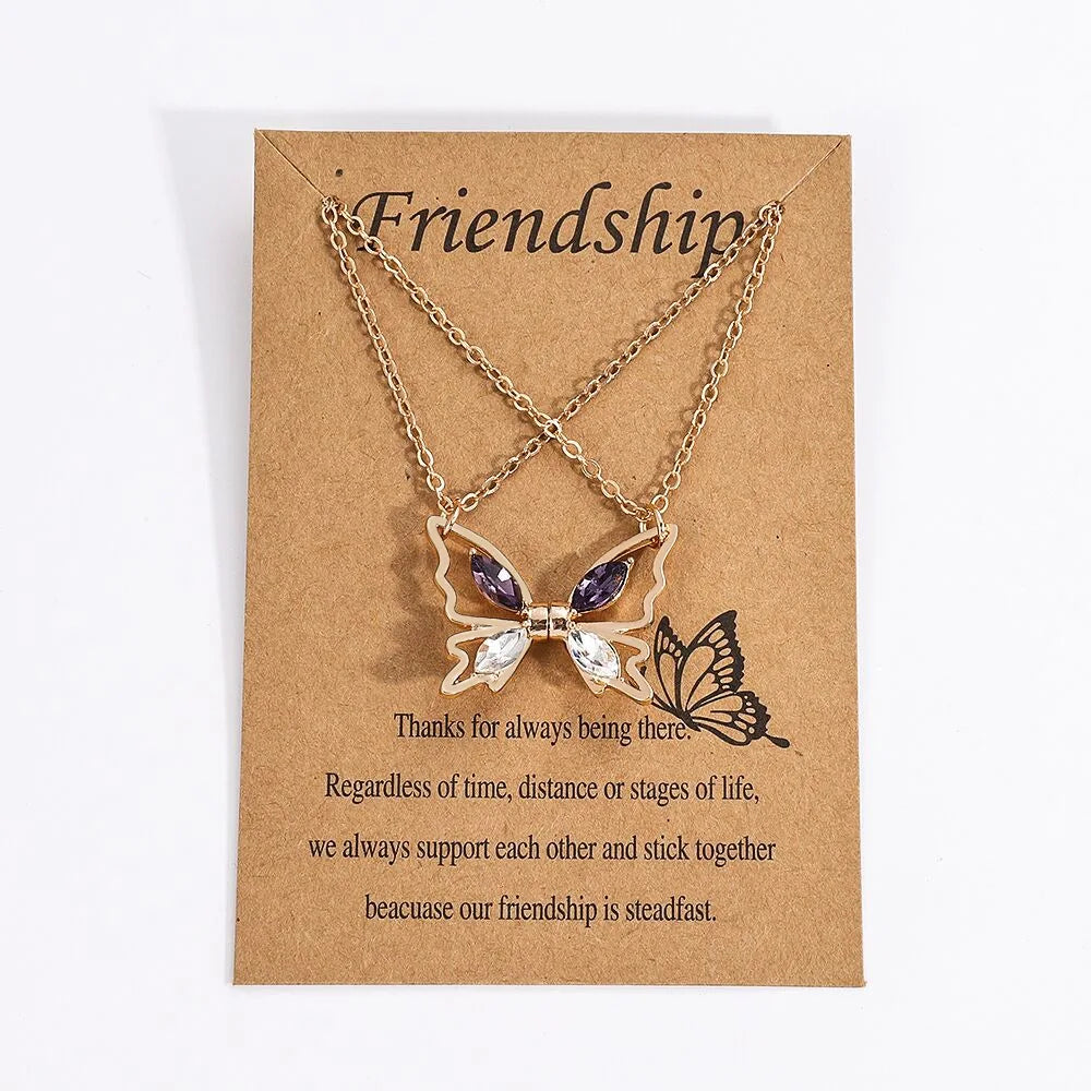 Dainty Magnetic Couple Necklace For Women Lovers Crystal Butterfly Pendant Clavicle Chain Best Friend Friendship Jewelry Gifts